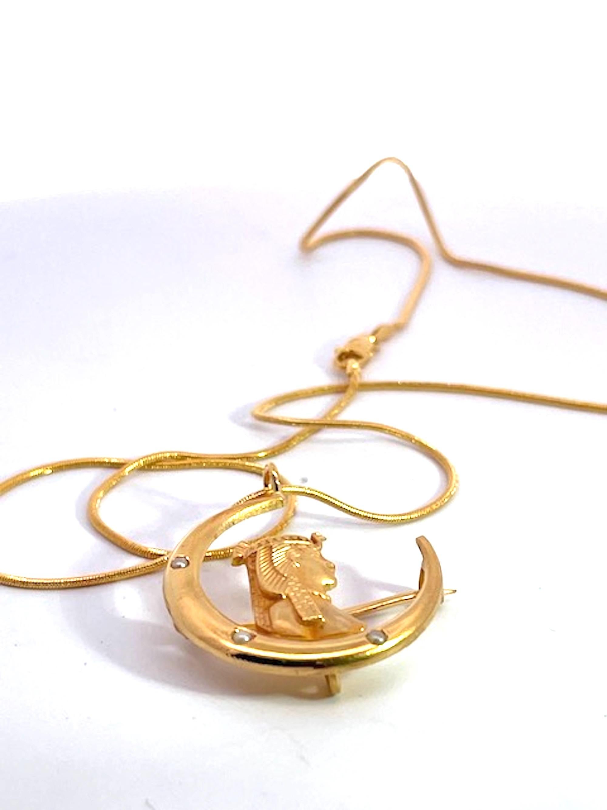 Egyptian Revival Pharoah on Crescent Moon 14K For Sale 5