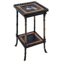 Egyptian Revival Plant Stand/ Painted Tile Top, Bronze Ormulu & Cage Trim.