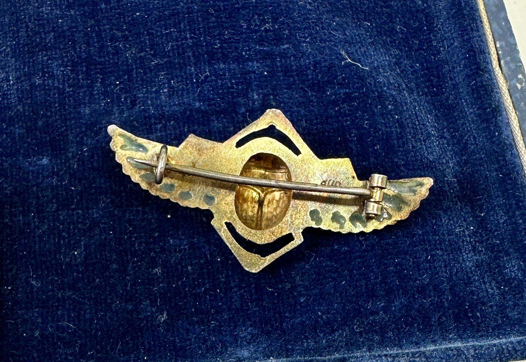 Egyptian Revival Plique A Jour Enamel Winged Scarab Insect Brooch Pin Art Deco 7