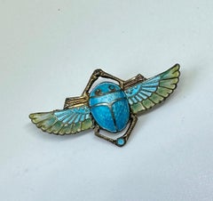 Egyptian Revival Plique A Jour Enamel Winged Scarab Insect Brooch Pin Art Deco
