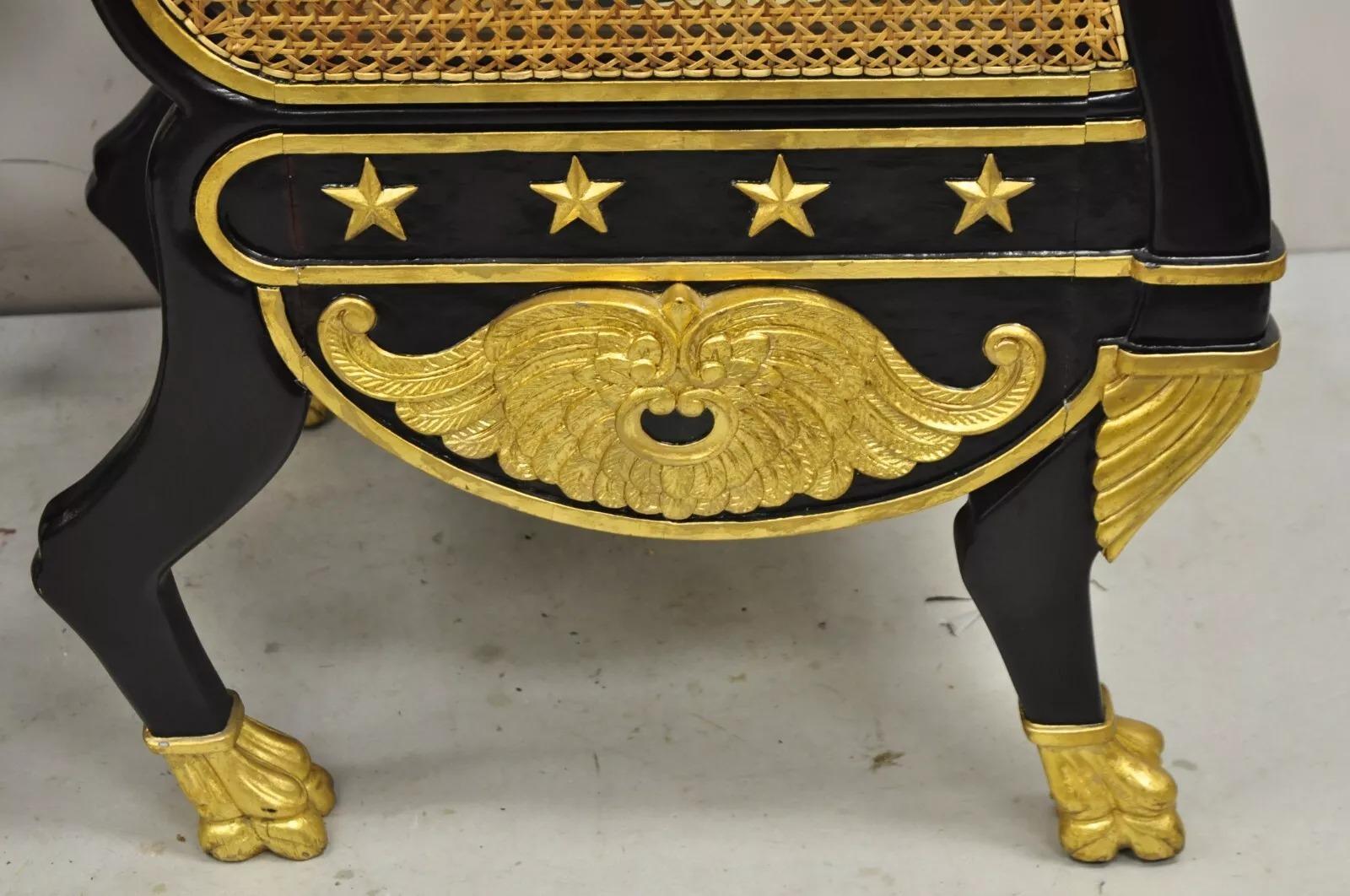 Revive égyptien Régence noir ébonisé doré Chaises à trône à tête de lion - Paire en vente 6
