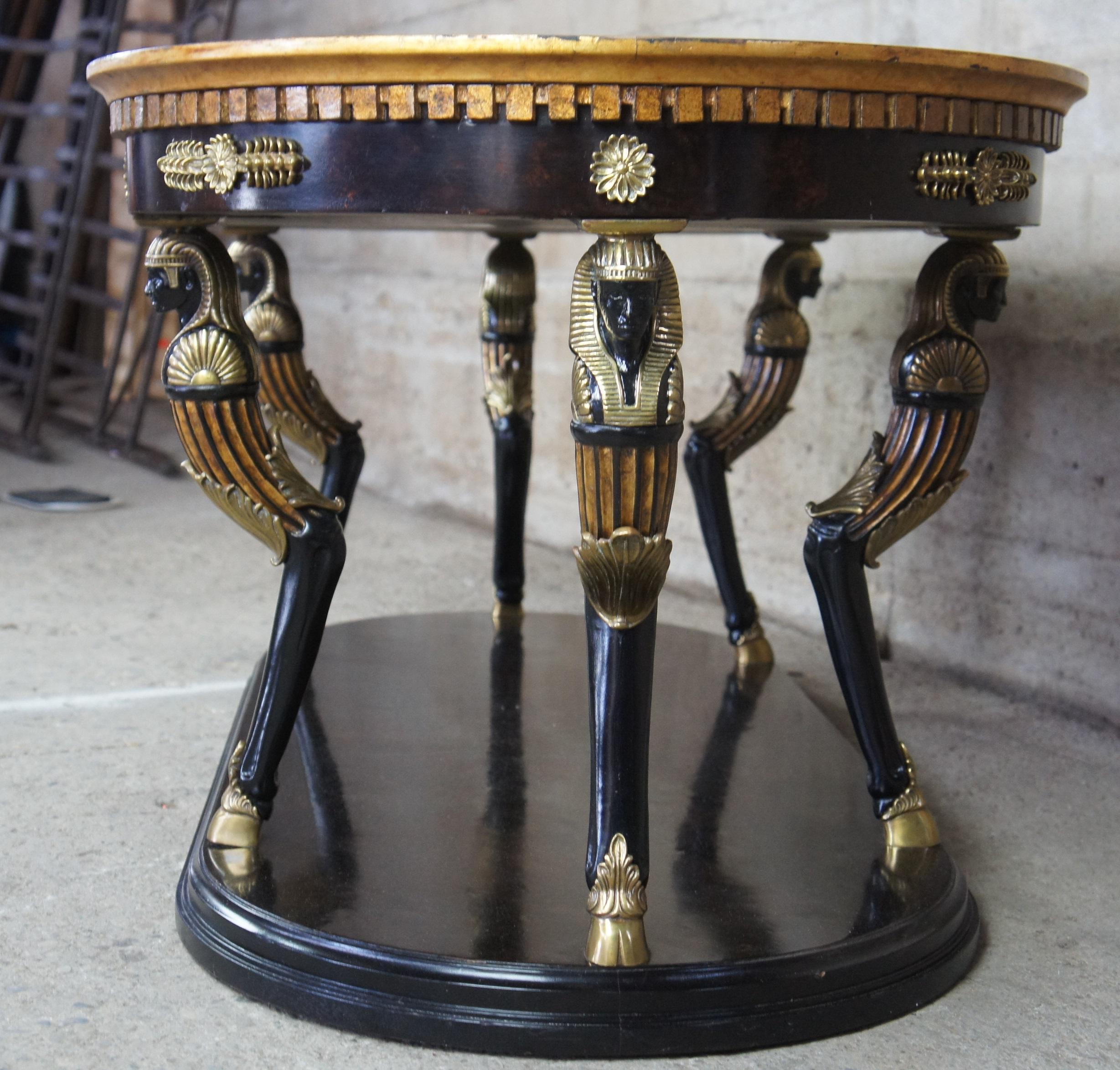 Egyptian Revival Regency Oval Coffee Table Neoclassical Figural Caryatid Vintage 4