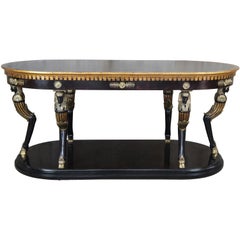 Egyptian Revival Regency Oval Coffee Table Neoclassical Figural Caryatid Vintage