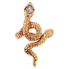 Egyptian Revival Rose Cut Diamond 18k Rose Gold Snake Ring