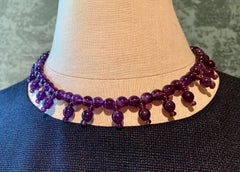 Egyptian Revival Royal Purple Amethyst Poppy Bead 14k Gold Necklace