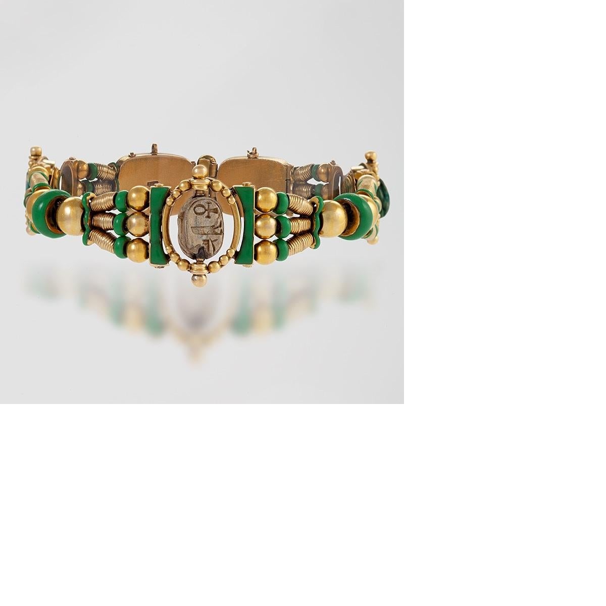 Egyptian Revival Scarab Bracelet by Watherston & Son In Excellent Condition In New York, NY