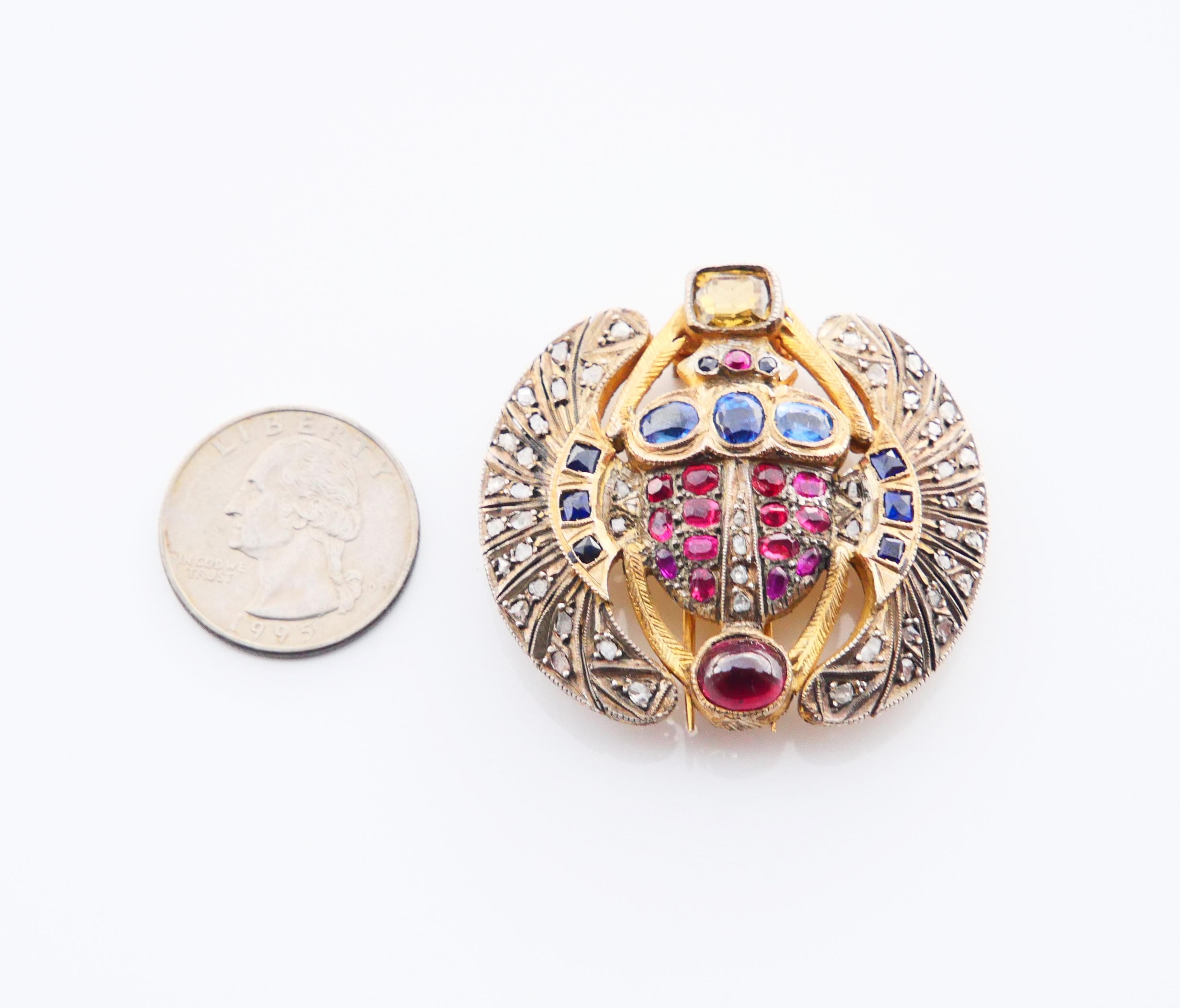 Egyptian Revival Scarab Brooch 1ctw Ruby 1ctw Emeralds 0.56 ctw ...