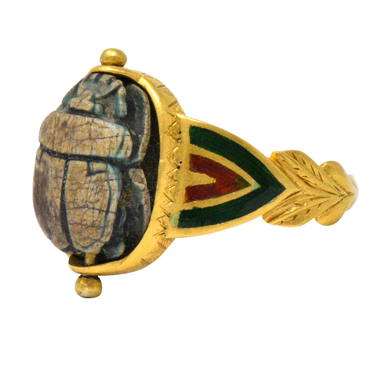 Women's or Men's Egyptian Revival Scarab Enamel 14 Karat Gold Ring