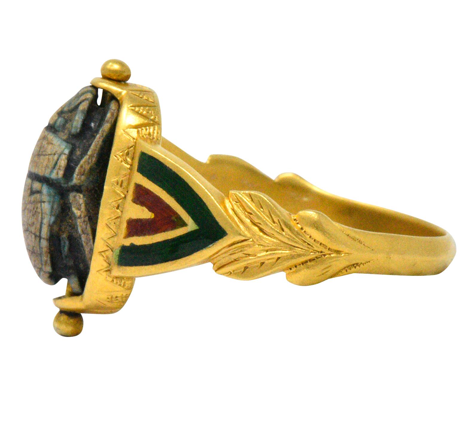 Egyptian Revival Scarab Enamel 14 Karat Gold Ring 1