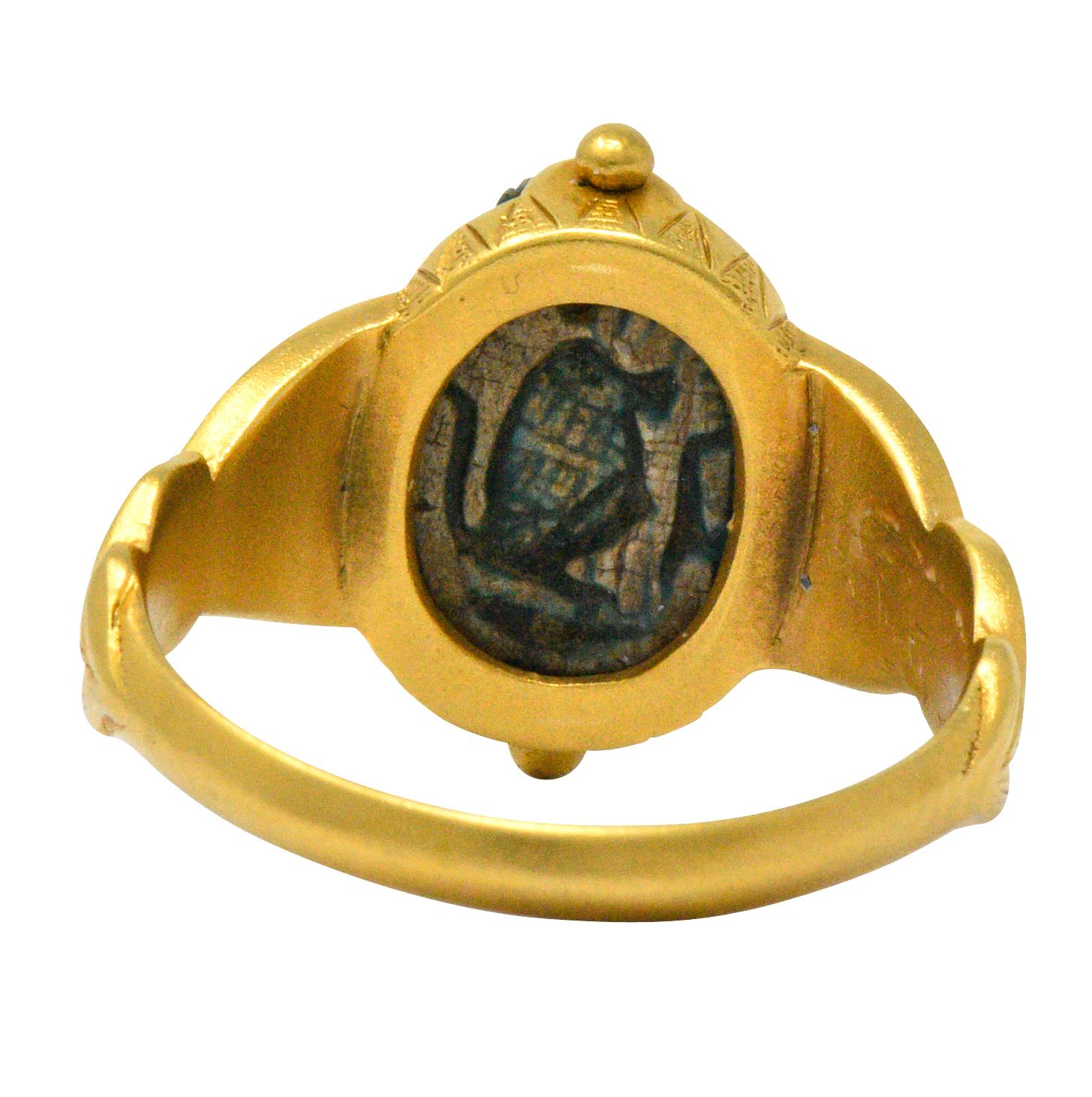 Egyptian Revival Scarab Enamel 14 Karat Gold Ring 2