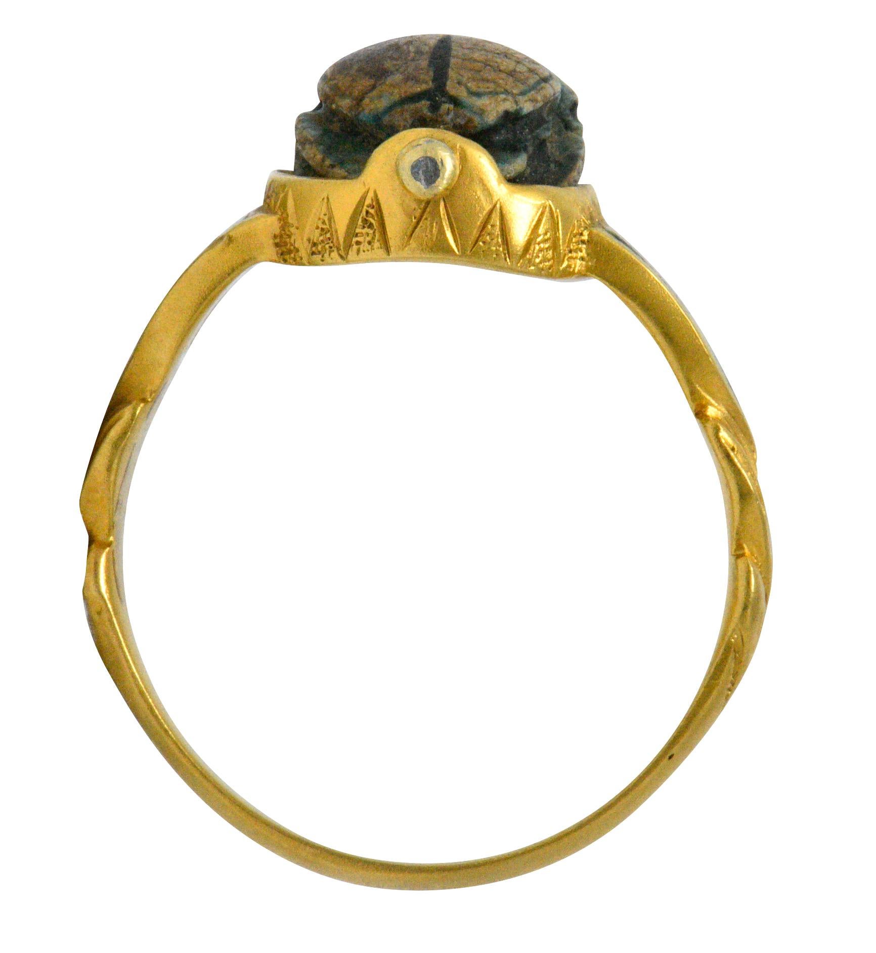 Egyptian Revival Scarab Enamel 14 Karat Gold Ring 3