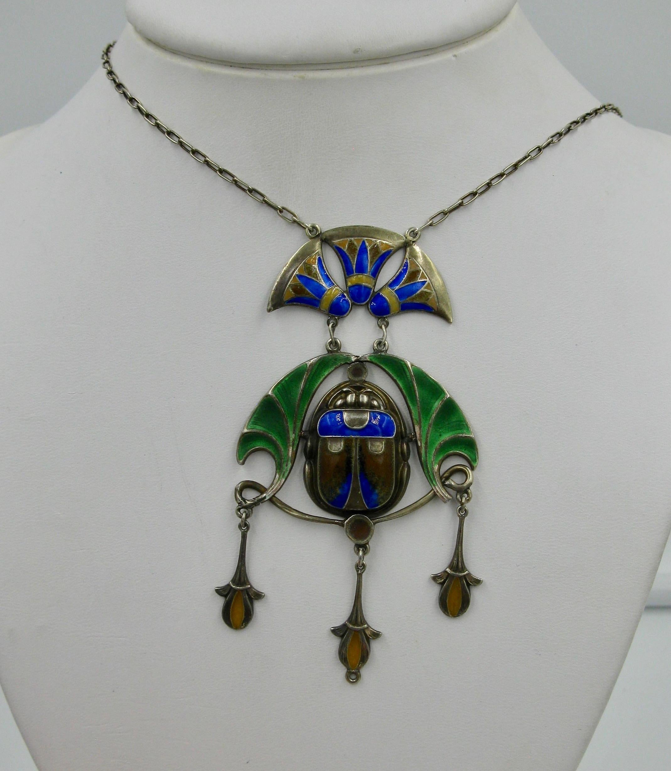 LARGE Egyptian Revival Pendant filigree Gold Gilt Silver Art Deco Jewelry
