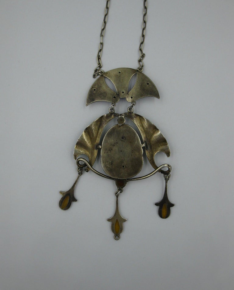 Egyptian Revival Scarab Lotus Necklace Art Deco Sterling Silver Enamel ...