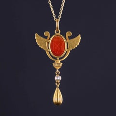 Egyptian Revival Scarab Necklace of 14k Gold