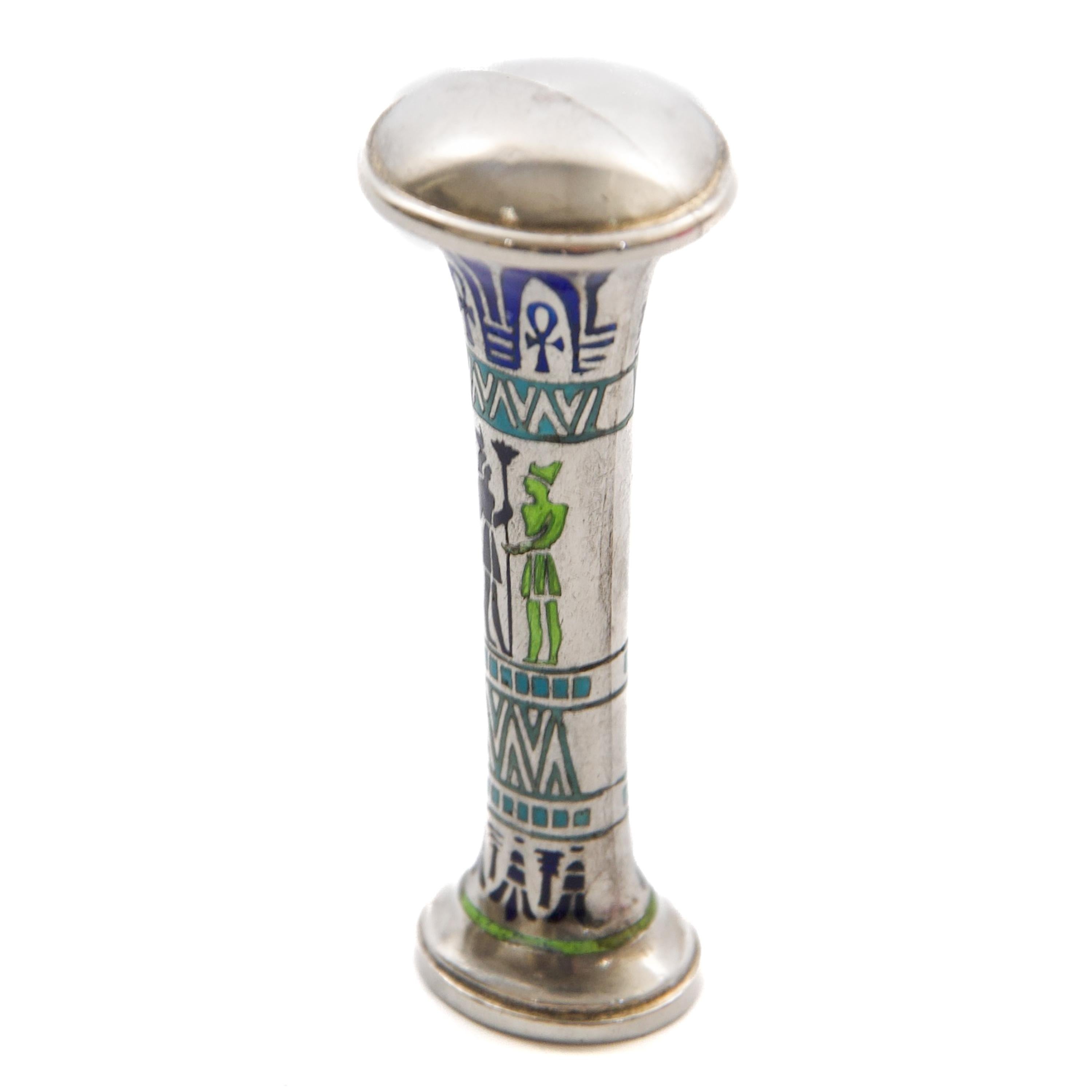 Egyptian Revival Silver and Cloisonné Enamel Desk Seal, Art Deco, ca 1925 For Sale 6