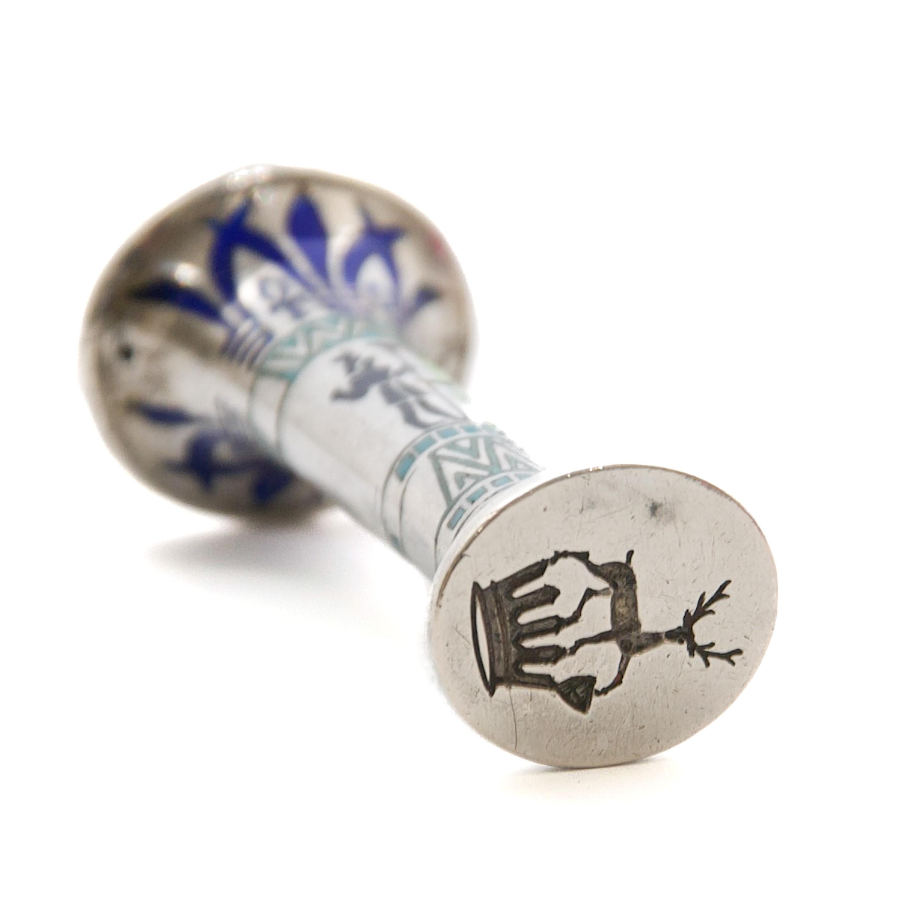 Women's or Men's Egyptian Revival Silver and Cloisonné Enamel Desk Seal, Art Deco, ca 1925 For Sale