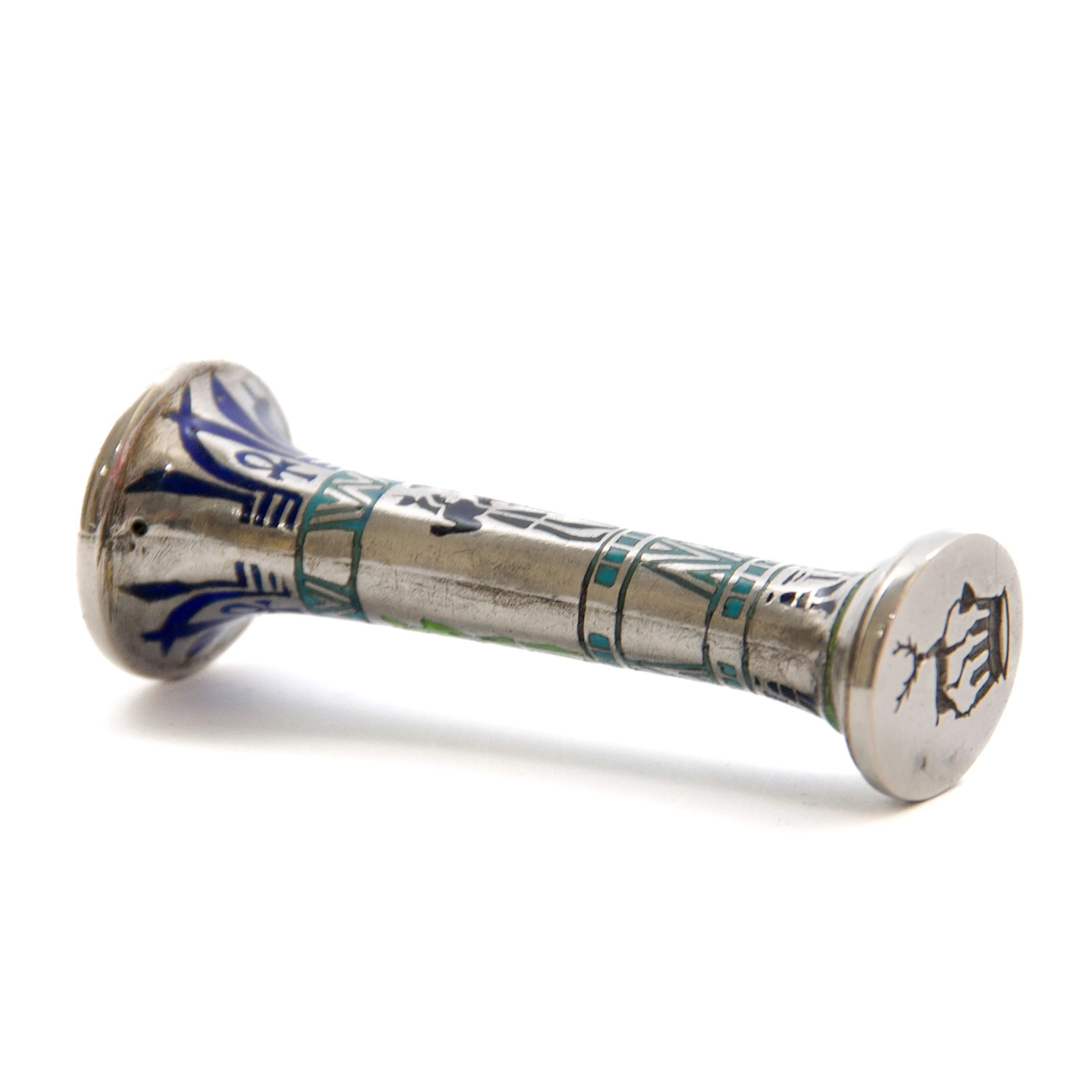 Egyptian Revival Silver and Cloisonné Enamel Desk Seal, Art Deco, ca 1925 For Sale 1