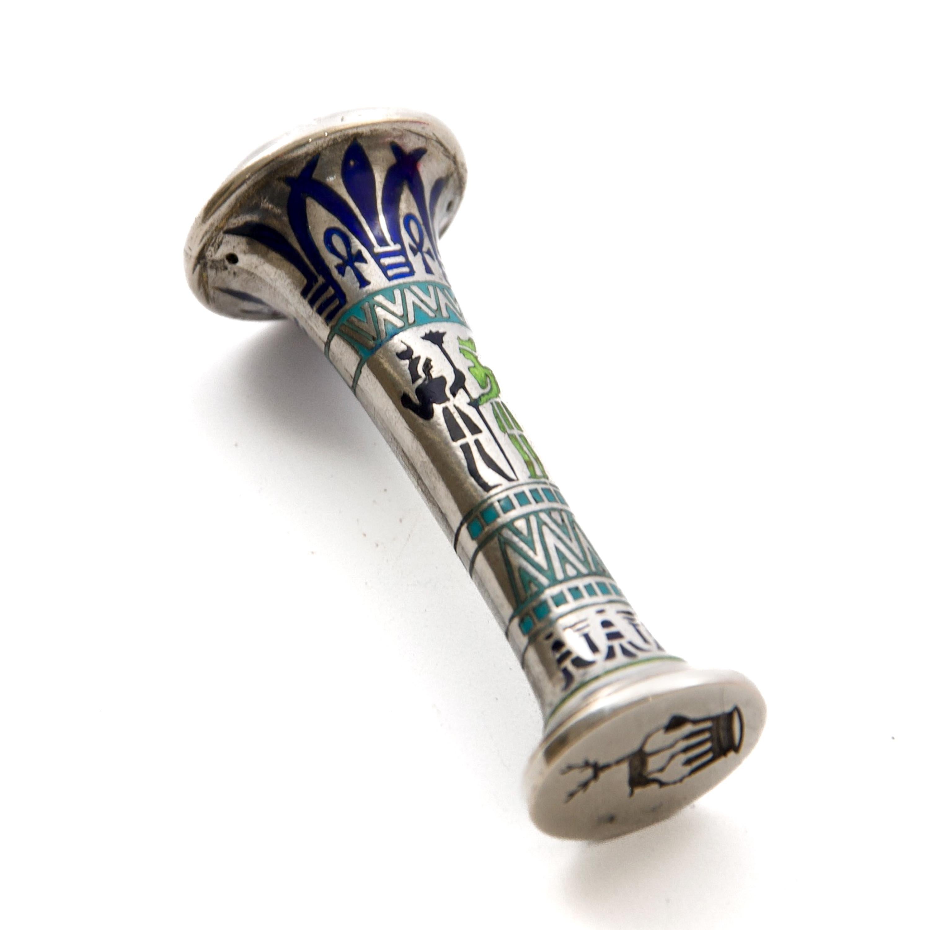 Egyptian Revival Silver and Cloisonné Enamel Desk Seal, Art Deco, ca 1925 For Sale 2