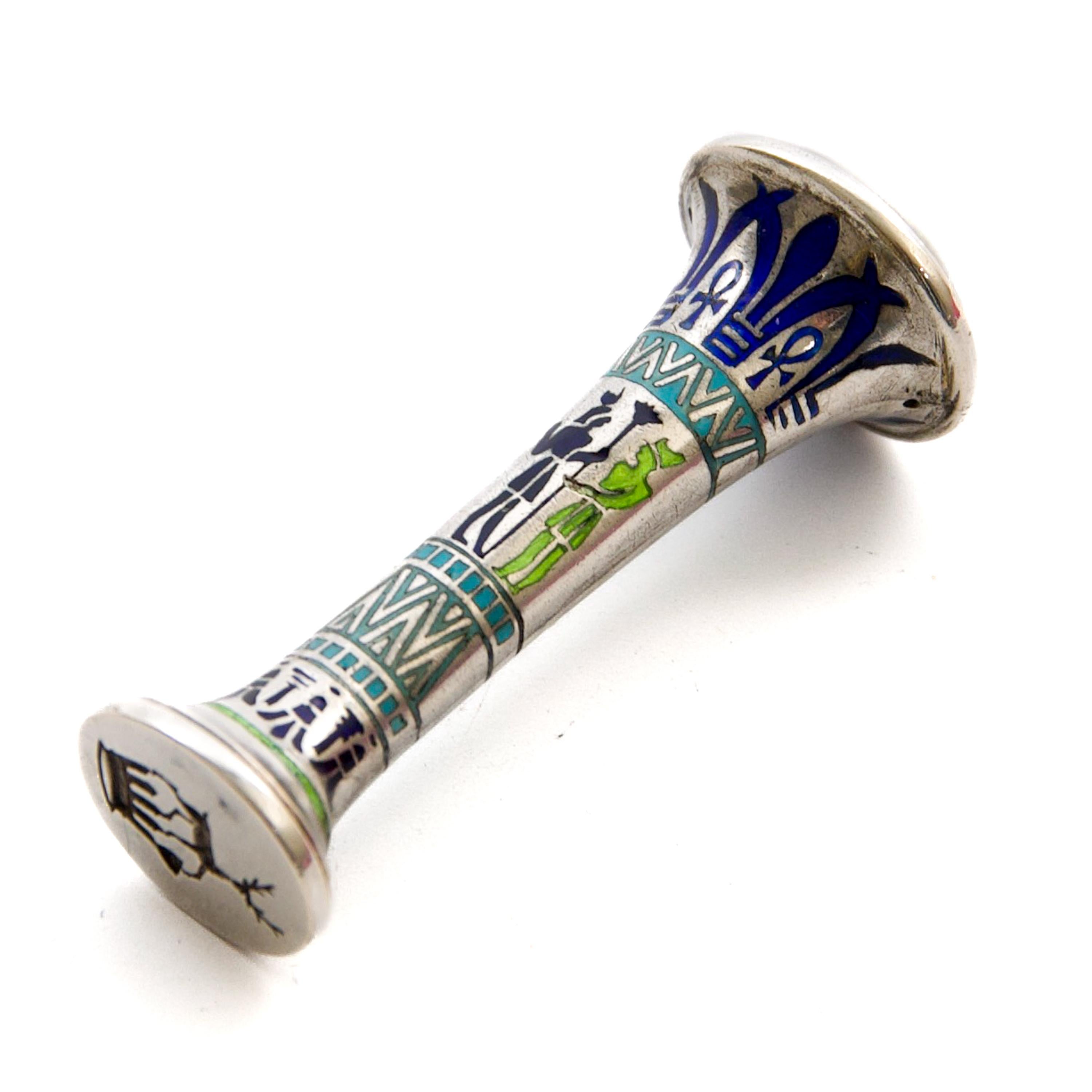 Egyptian Revival Silver and Cloisonné Enamel Desk Seal, Art Deco, ca 1925 For Sale 3