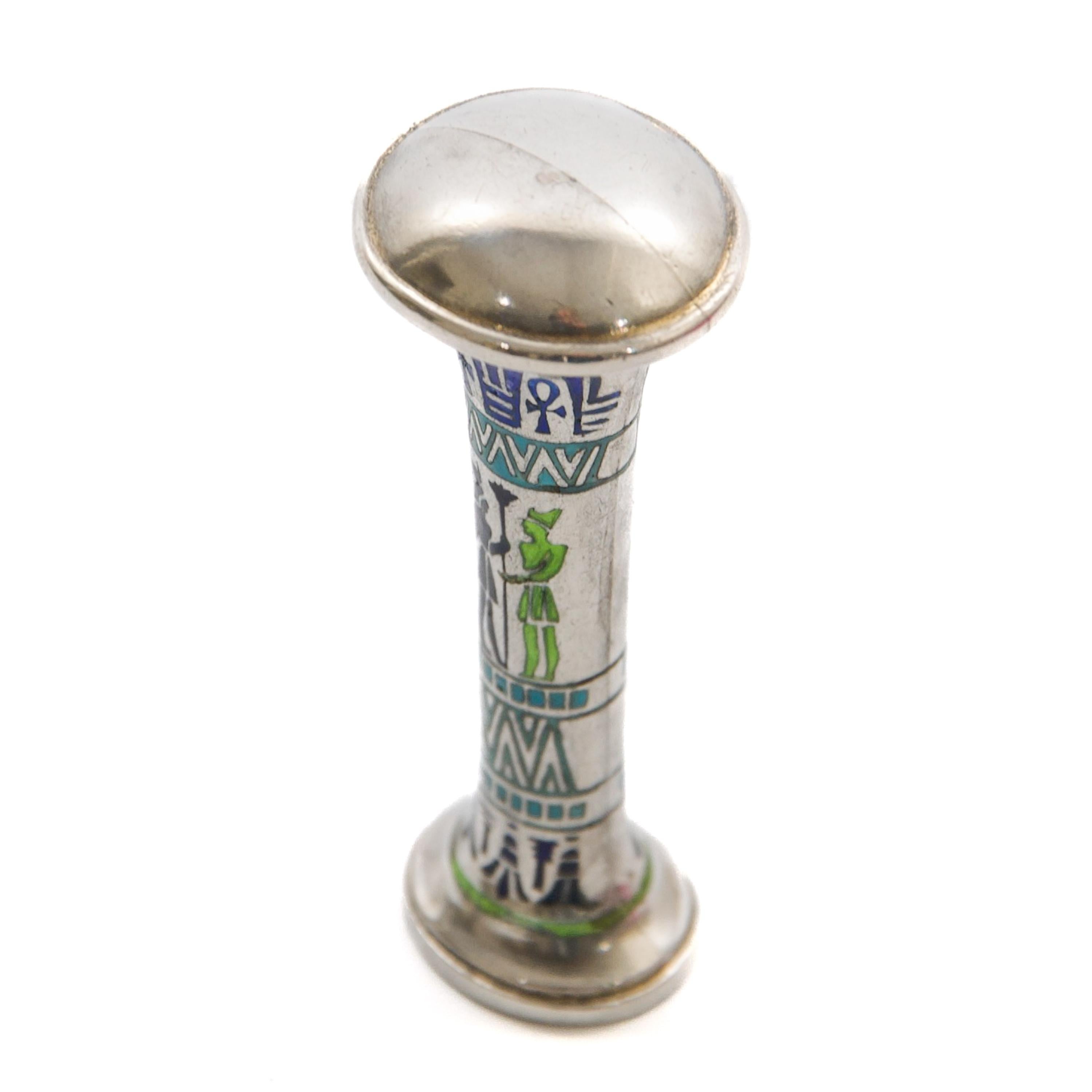 Egyptian Revival Silver and Cloisonné Enamel Desk Seal, Art Deco, ca 1925 For Sale 5