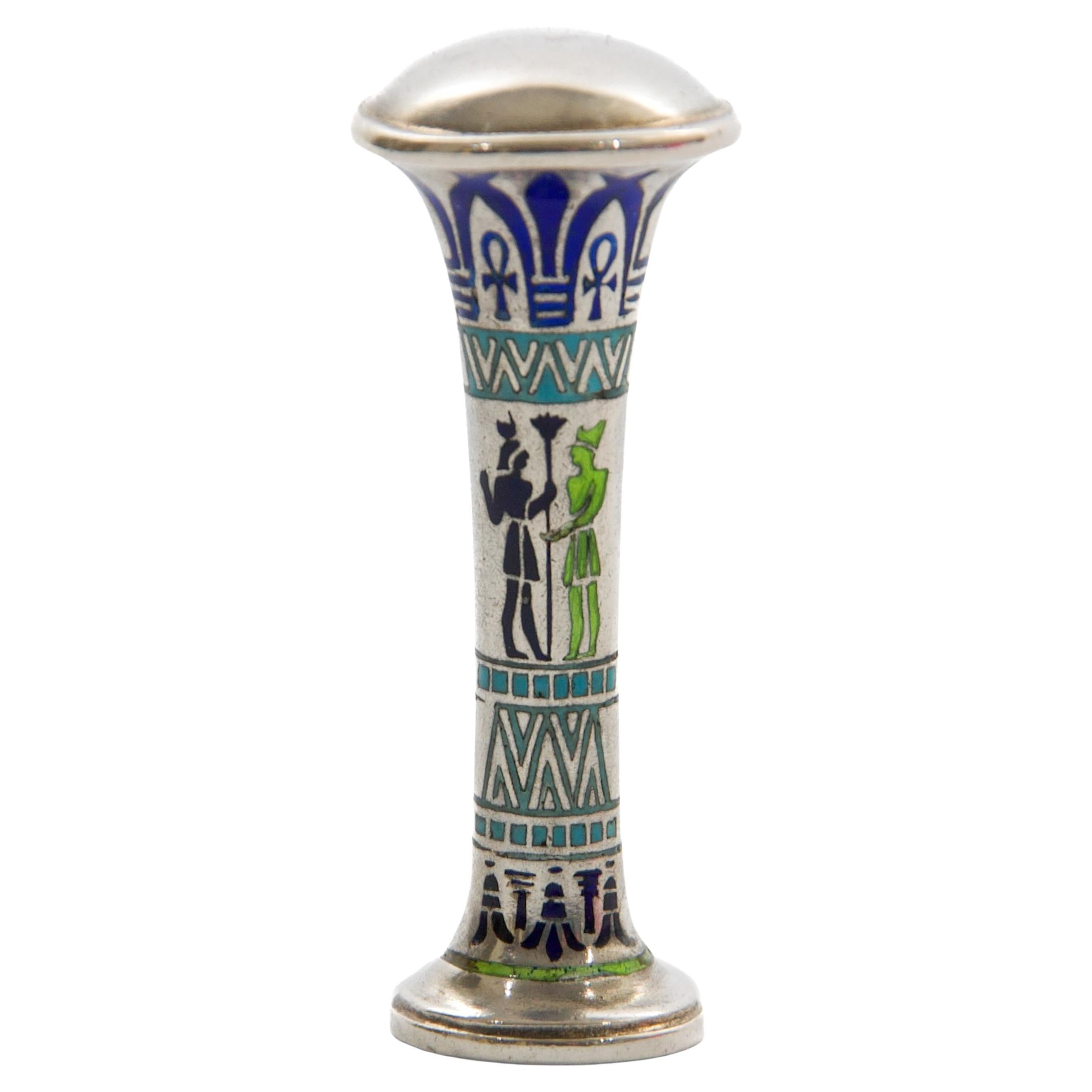 Egyptian Revival Silver and Cloisonné Enamel Desk Seal, Art Deco, ca 1925 For Sale