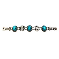 Egyptian Revival Silver and Faience Scarab Bracelet
