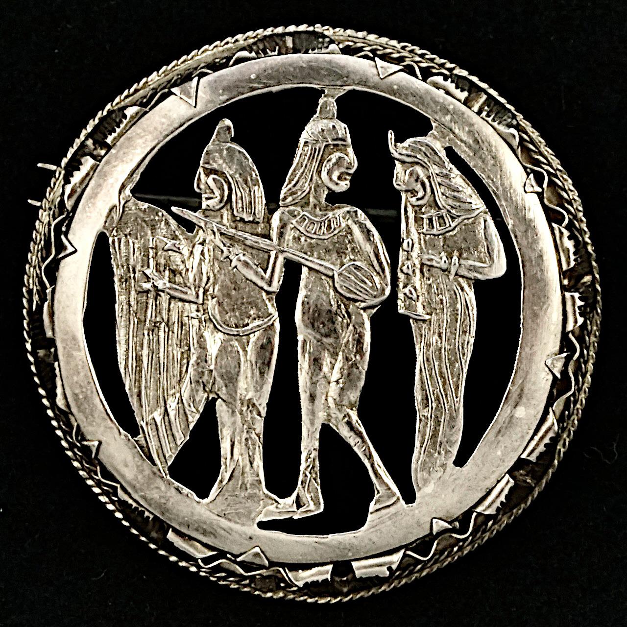 Egyptian Revival Silver Brooch For Sale 1
