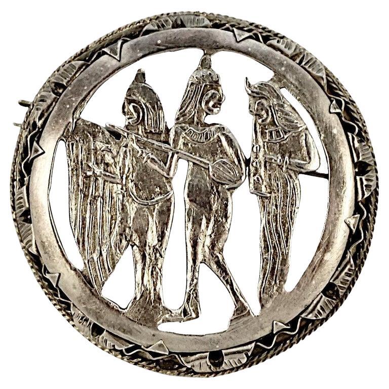 Egyptian Revival Silver Brooch For Sale