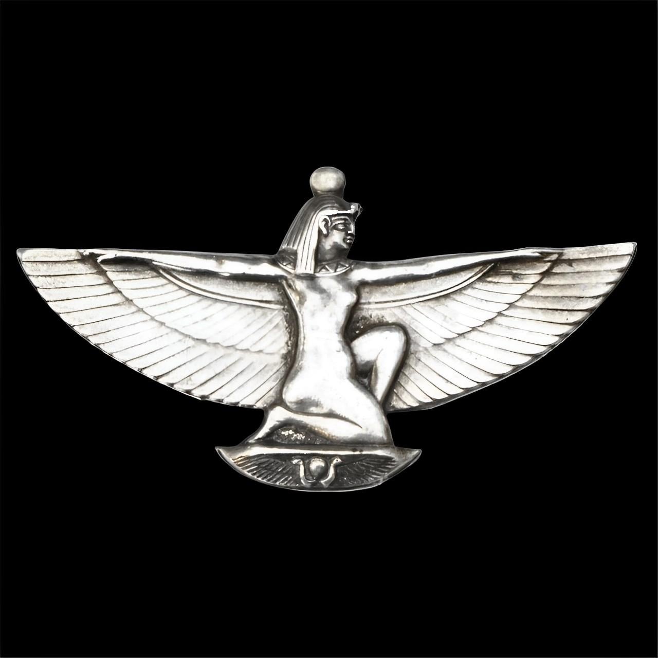 Egyptian Revival Silver Isis Goddess Brooch For Sale 1