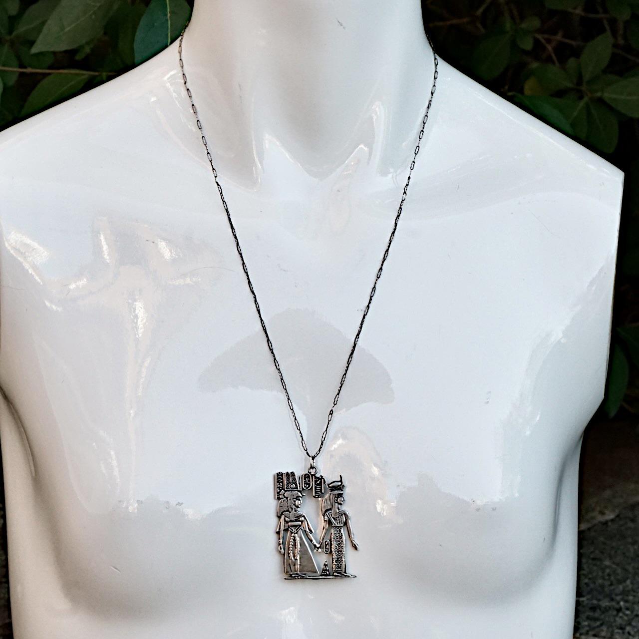 Egyptian Revival Silver Pendant and Paperclip Chain 2