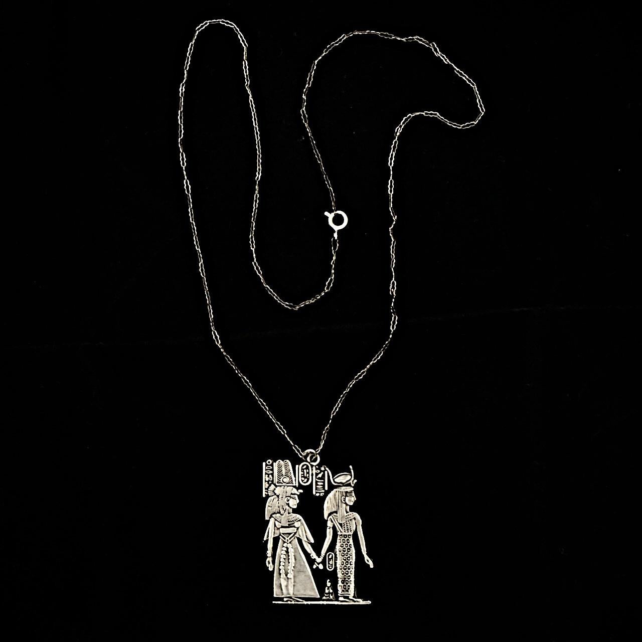 Egyptian Revival Silver Pendant and Paperclip Chain 4