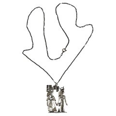 Egyptian Revival Silver Pendant and Paperclip Chain