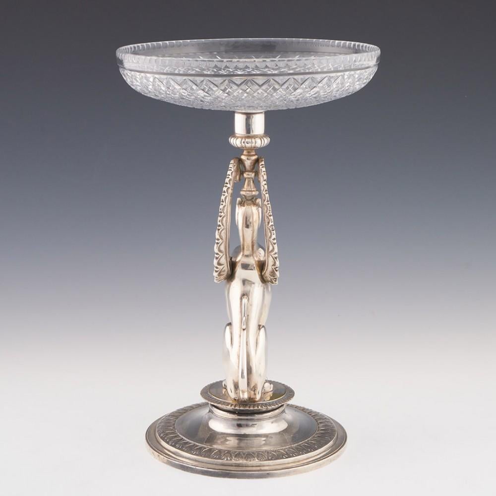 British Egyptian Revival Silver Plate and Glass Centrepiece c1930