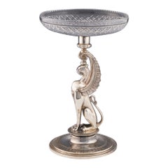 Centre de table néo-égyptien en métal argenté et verre c1930