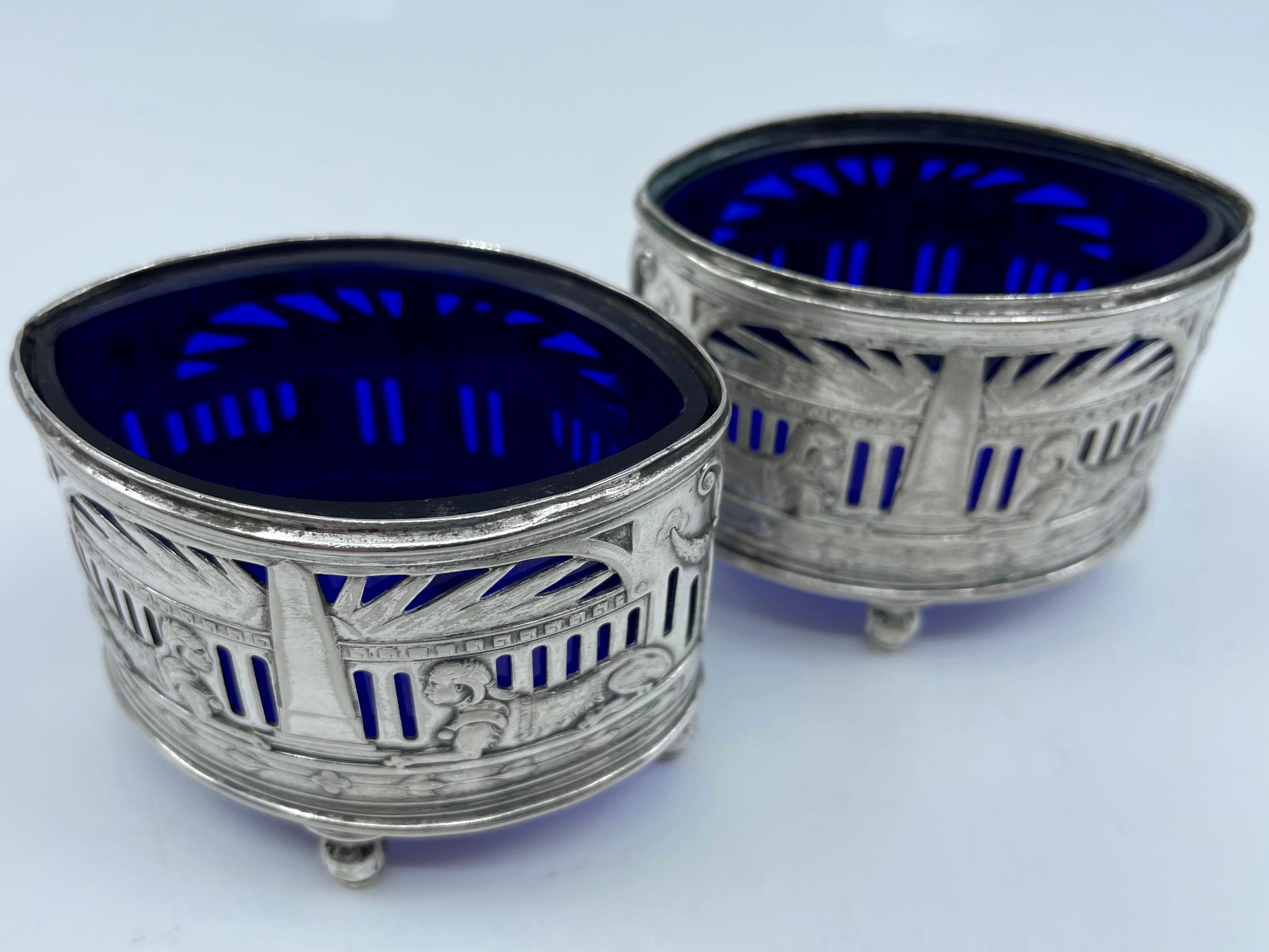 Art Deco Egyptian Revival Silver Salt Cellars For Sale