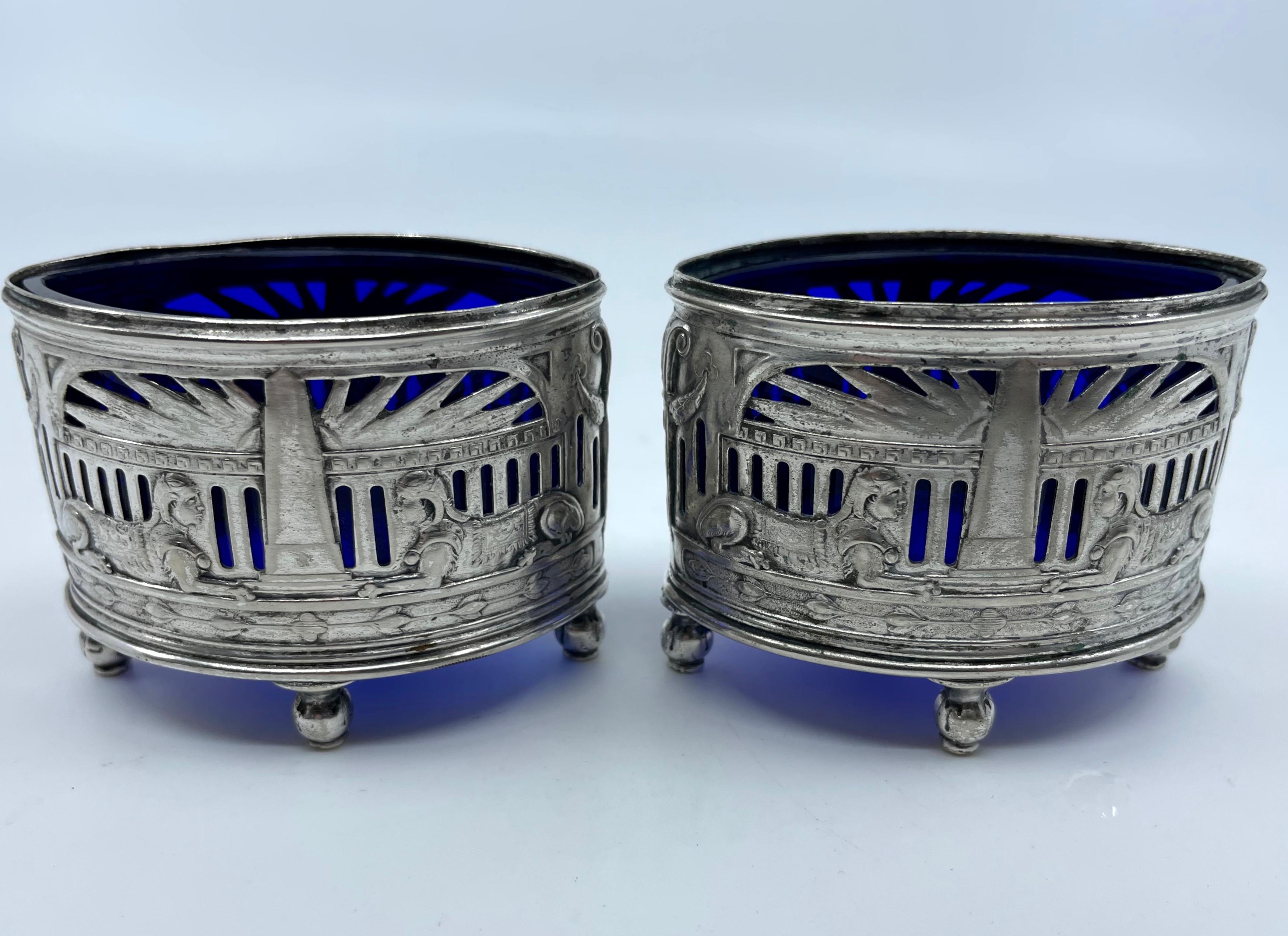 Egyptian Revival Silver Salt Cellars In Good Condition For Sale In New York, NY