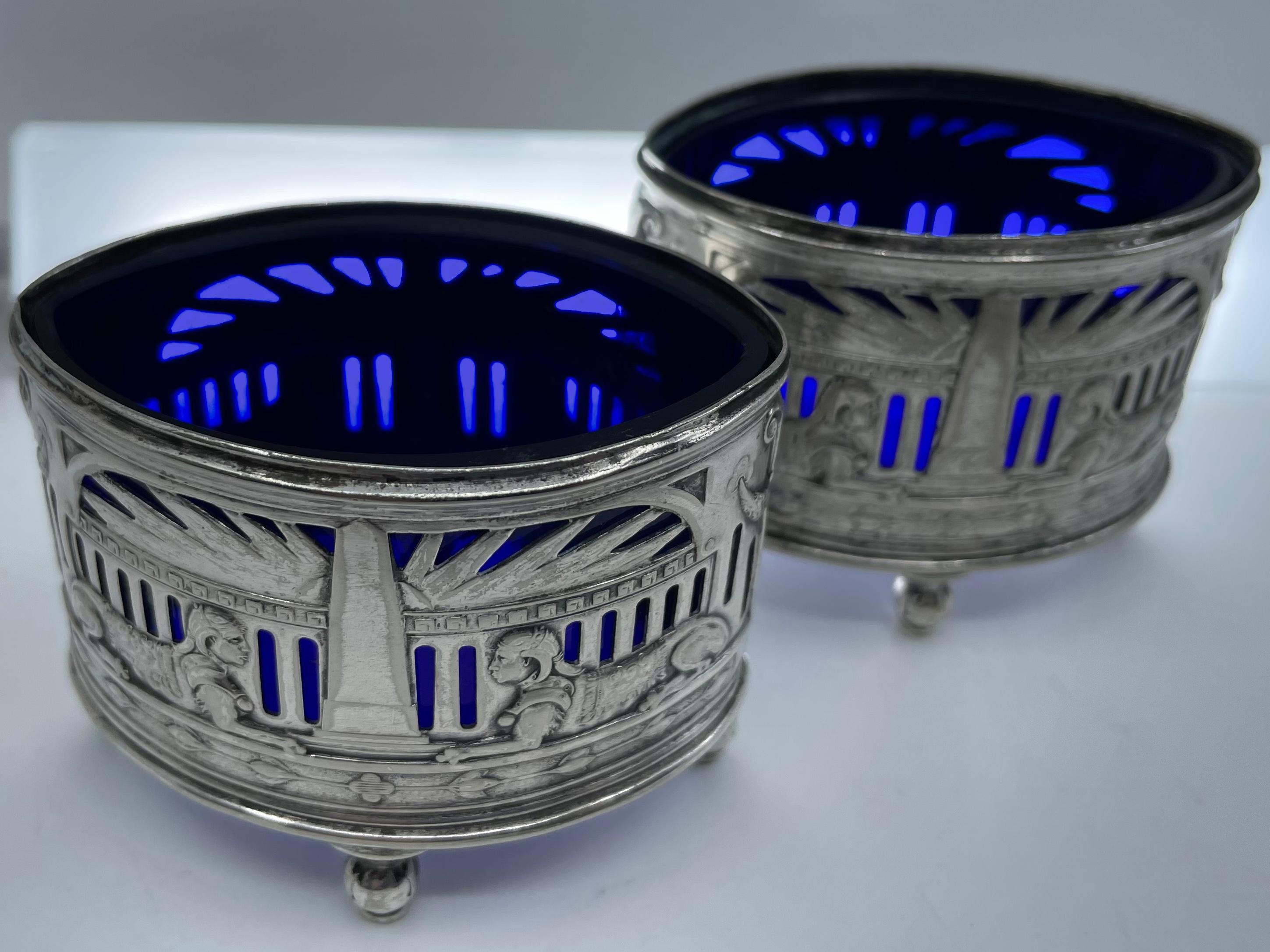 Early 20th Century Egyptian Revival Silver Salt Cellars For Sale