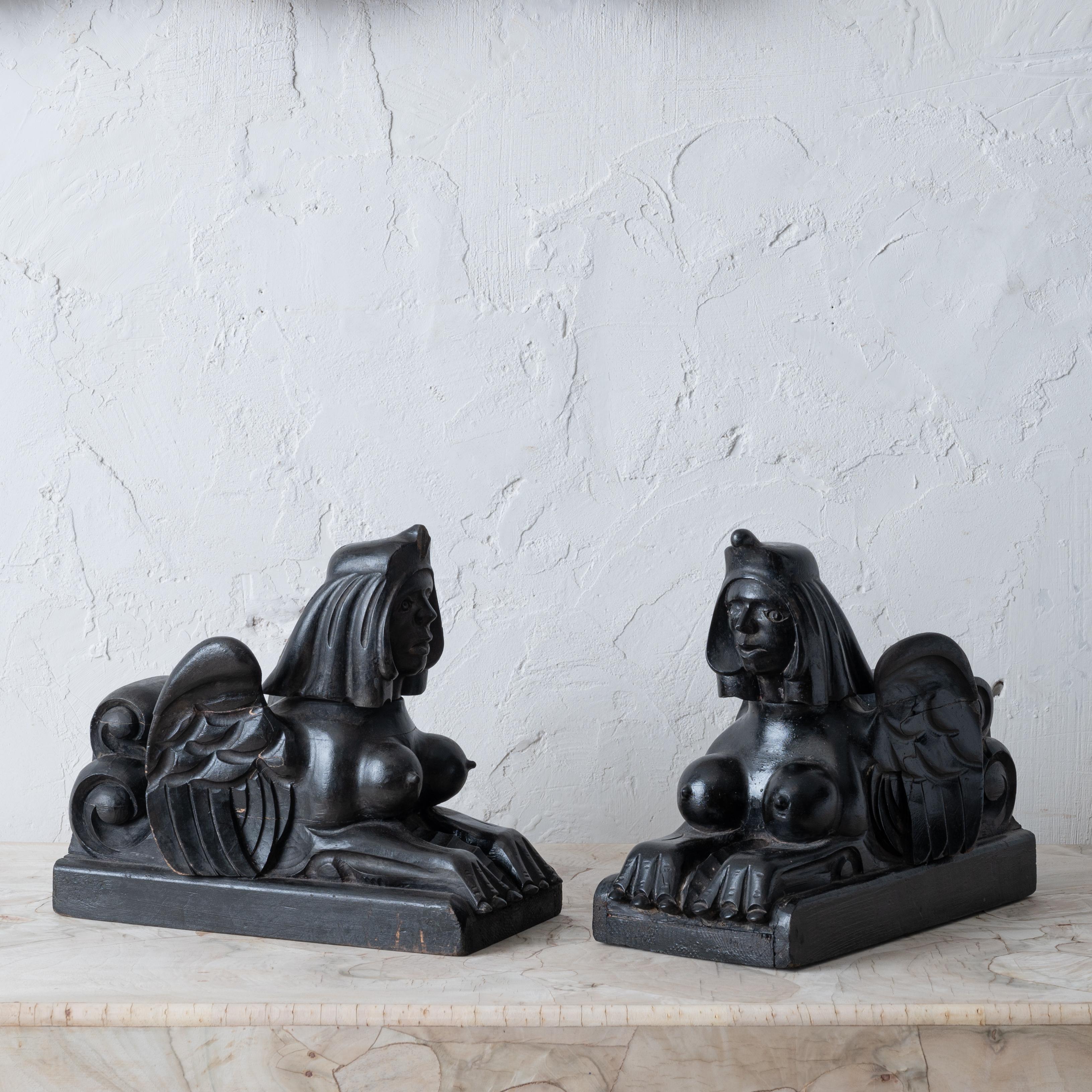 Wood Egyptian Revival Sphinx Carvings, c.1880 For Sale