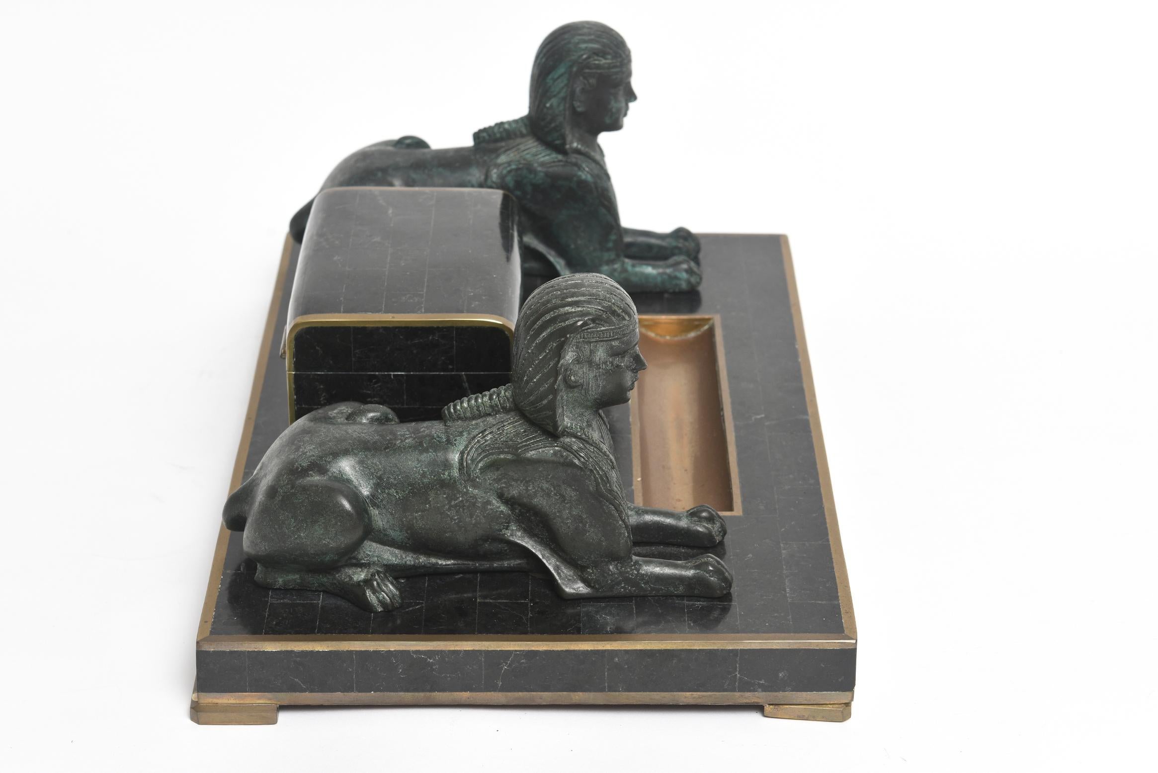 Brass Egyptian Revival Sphinx Inkwell by Maitland Smith For Sale