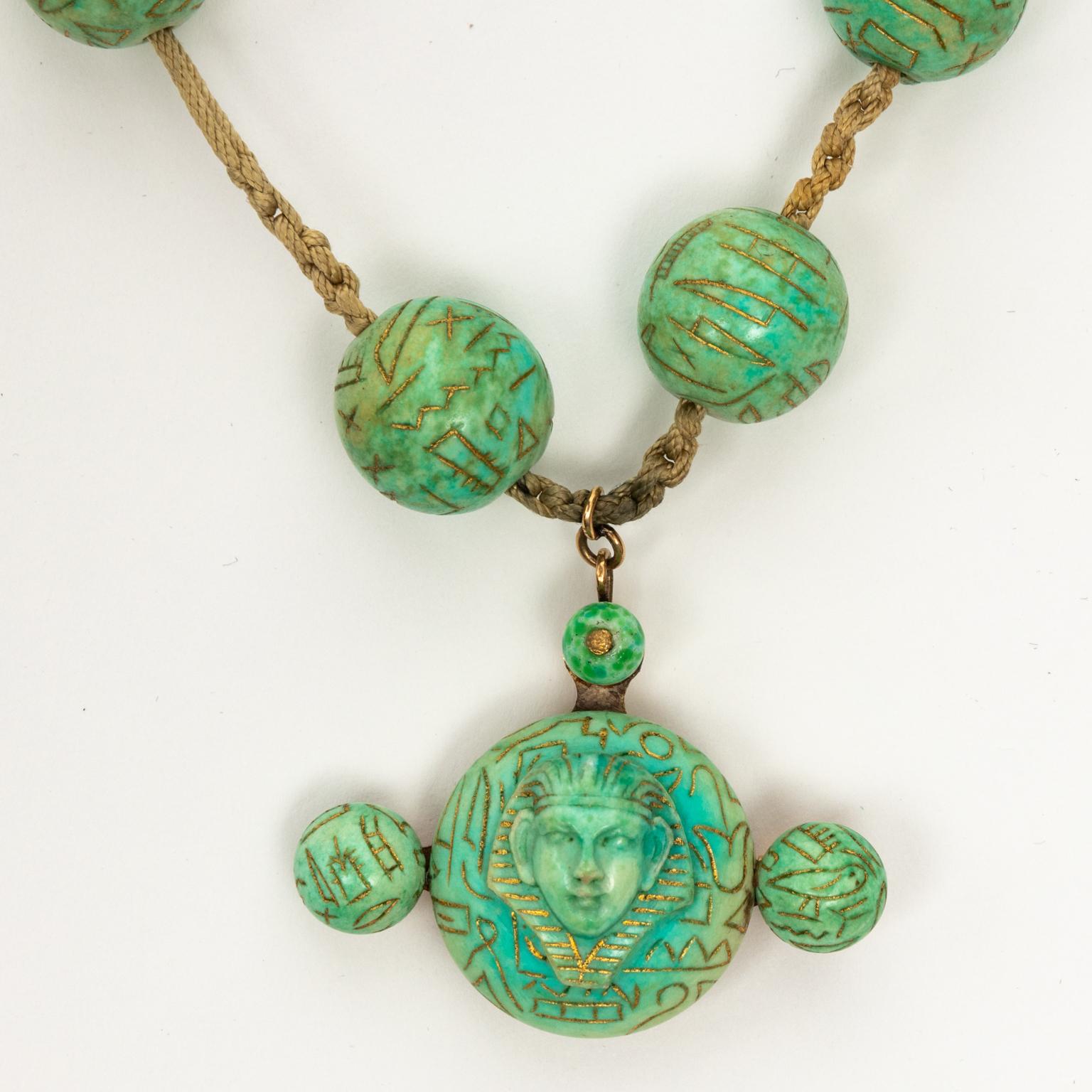 Women's Egyptian Revival Style Faience Pendant Necklace For Sale