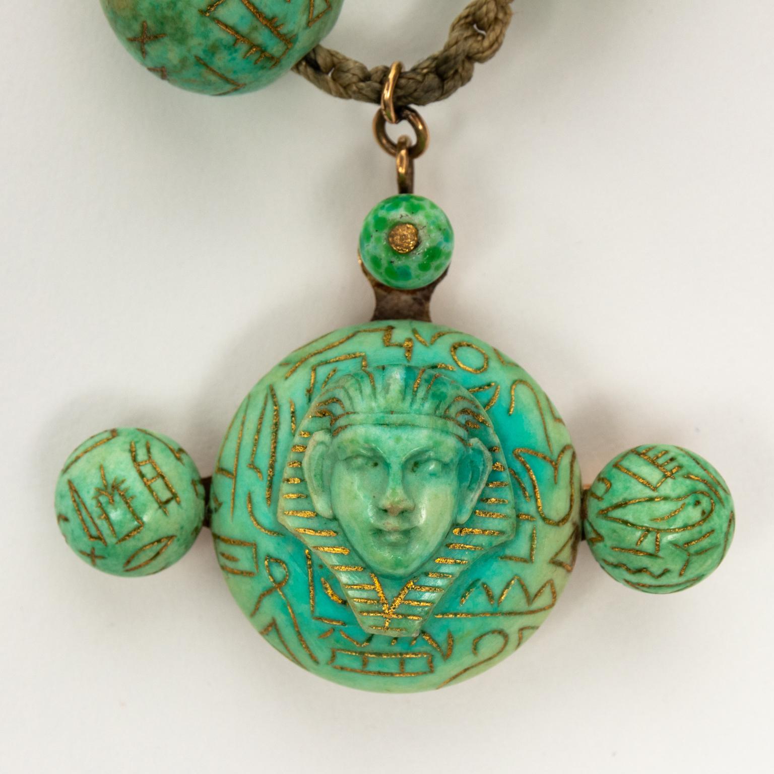 Egyptian Revival Style Faience Pendant Necklace For Sale 1