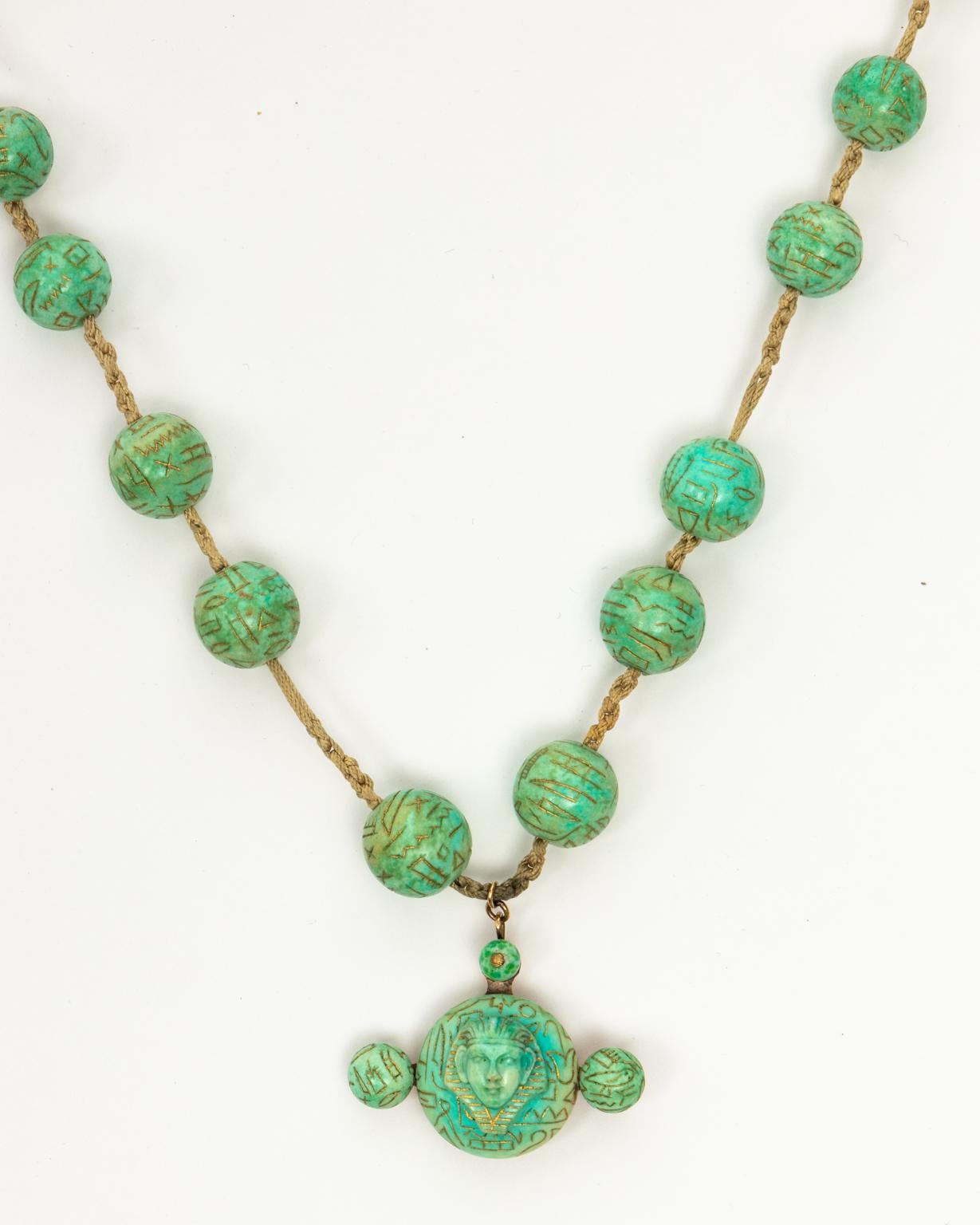 Egyptian Revival Style Faience Pendant Necklace For Sale 5