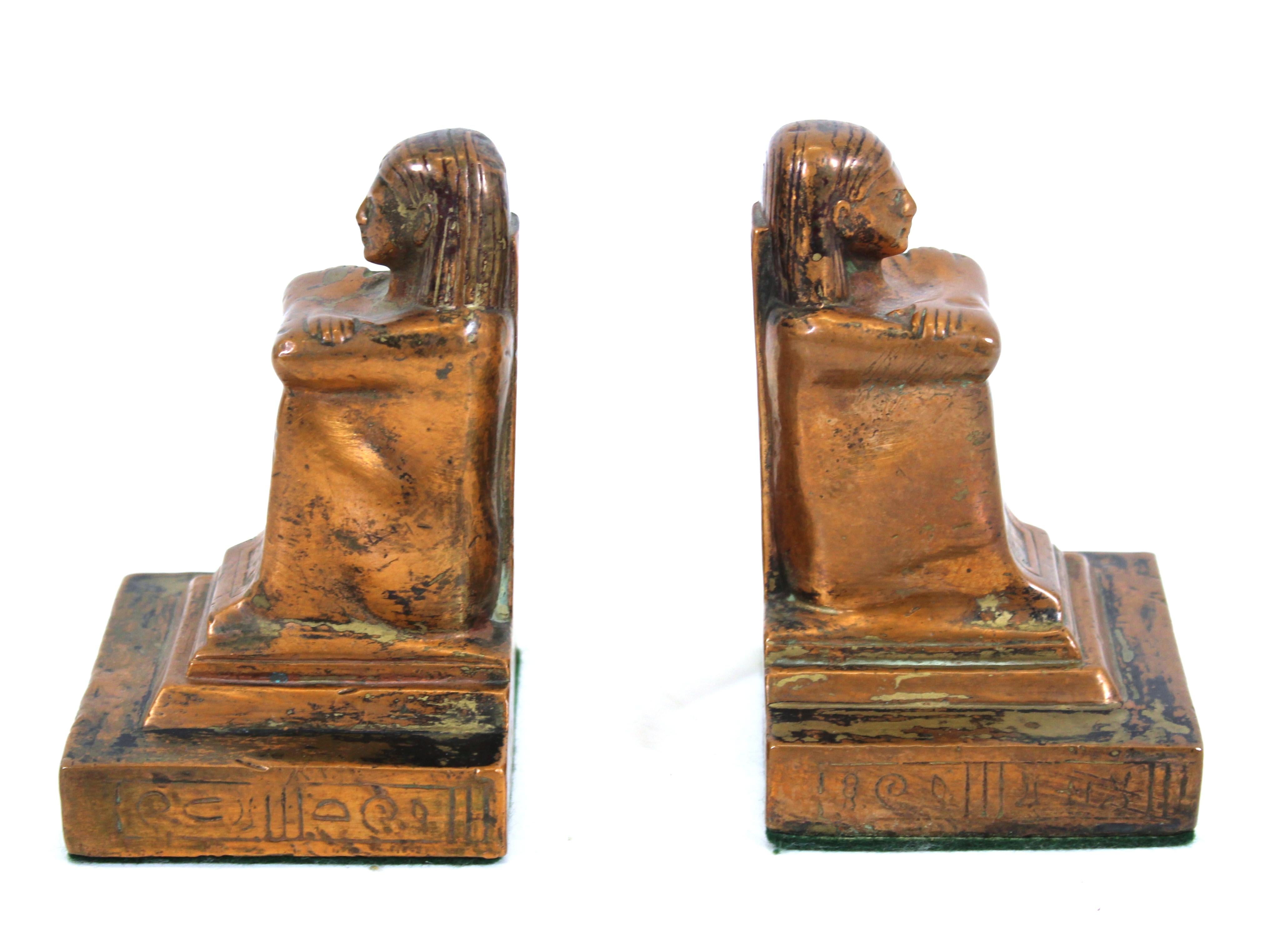 Egyptian Revival Style Figurative Brass Bookends In Good Condition For Sale In New York, NY
