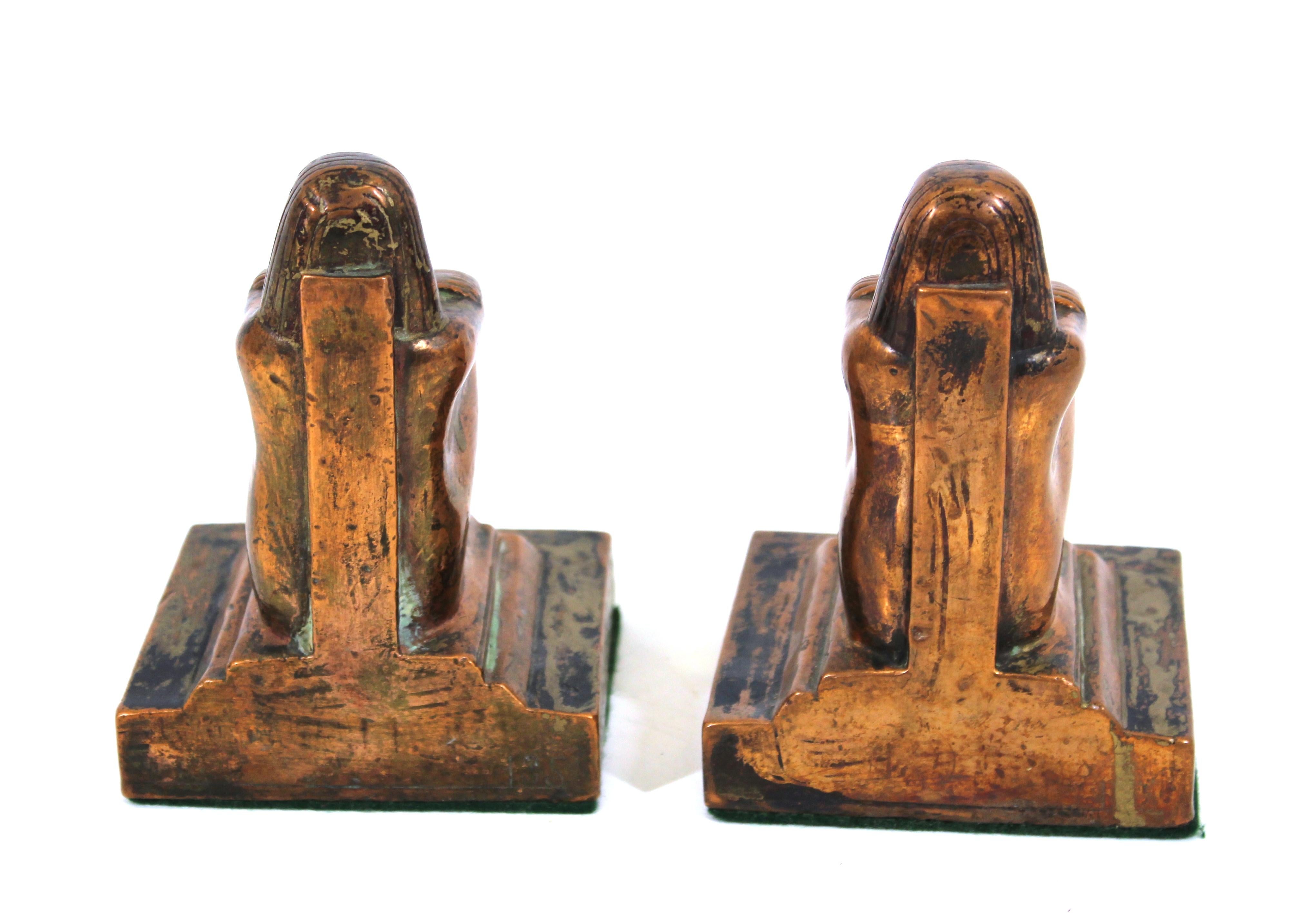 20th Century Egyptian Revival Style Figurative Brass Bookends For Sale
