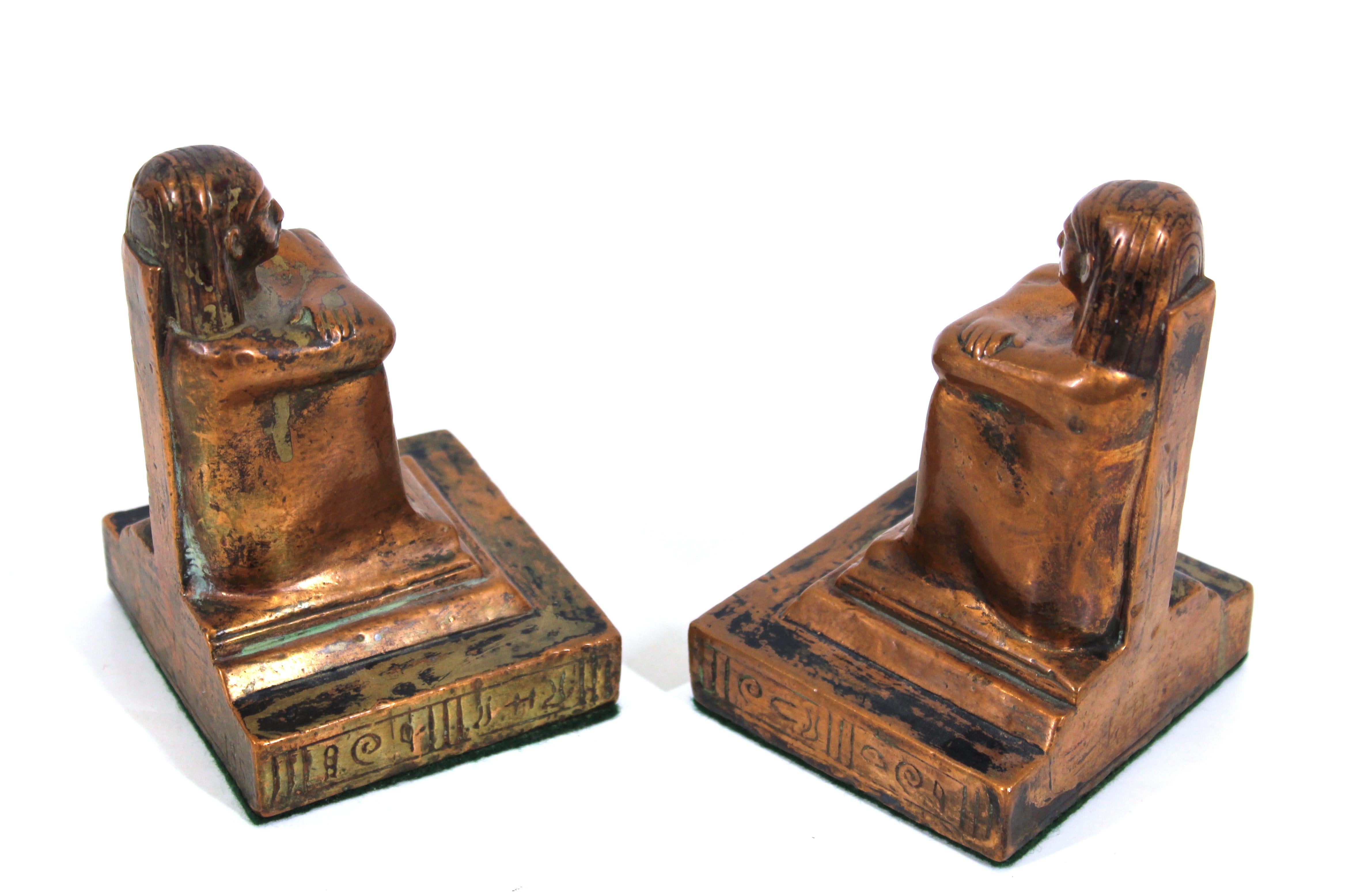 Egyptian Revival Style Figurative Brass Bookends For Sale 1