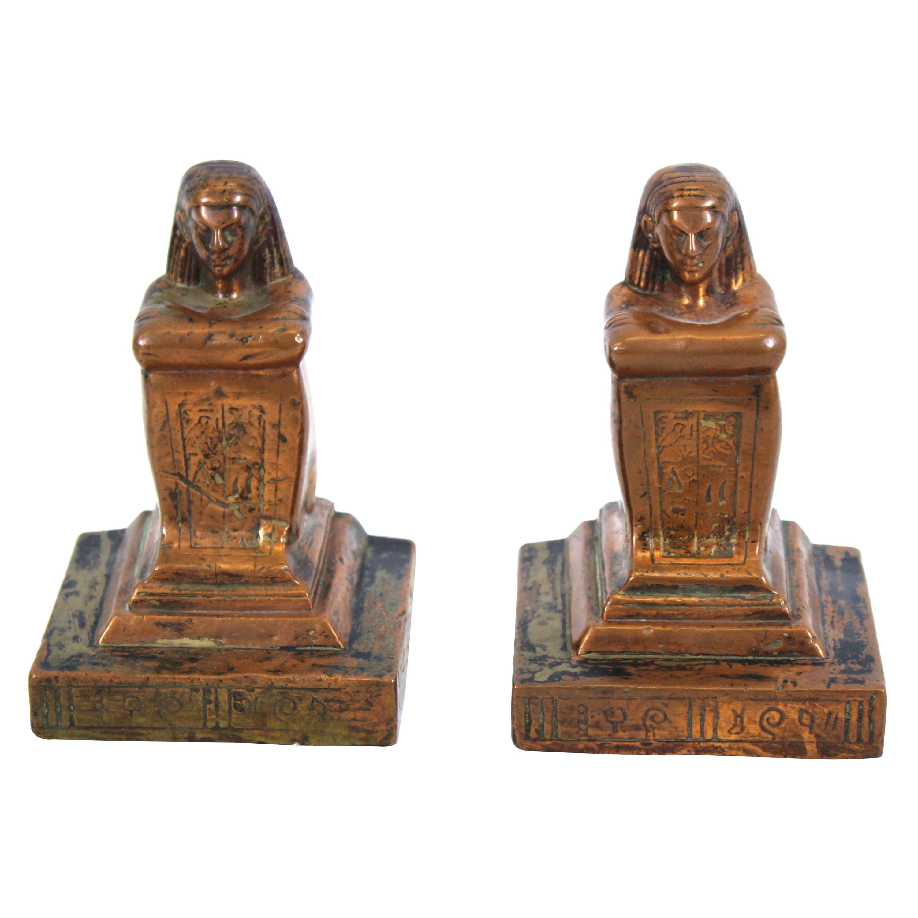 Egyptian Revival Style Figurative Brass Bookends