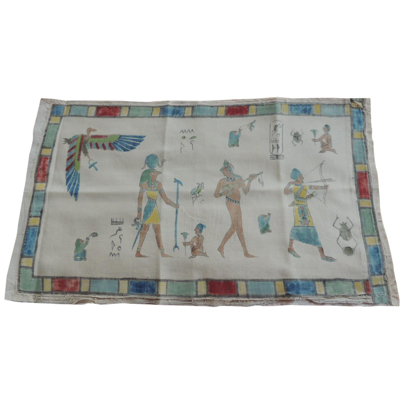 Egyptian Revival Style Hand Painted Textile For Sale