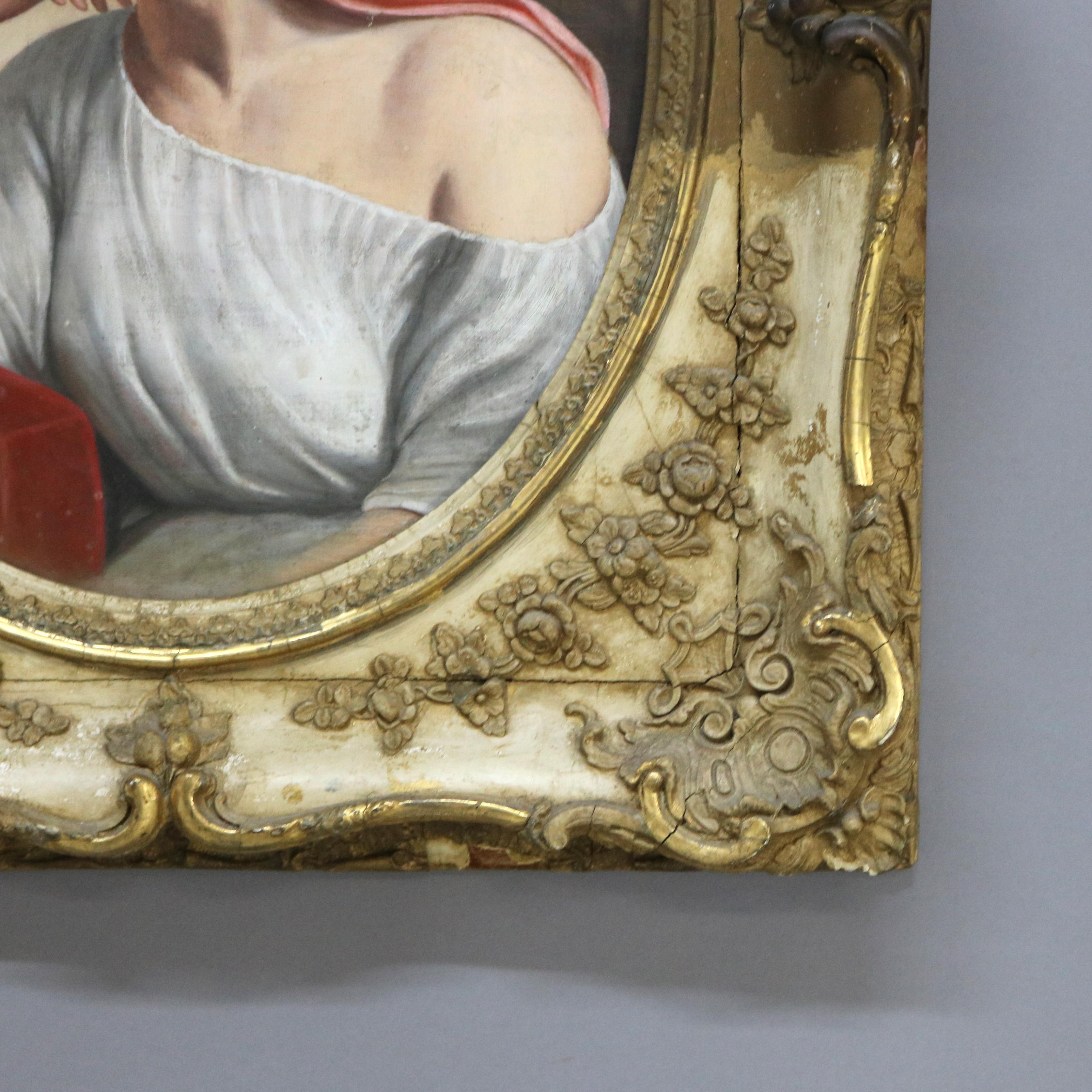 Egyptian Revival Style Oil on Canvas Portrait Painting of a Woman, Framed, C1890 In Good Condition For Sale In Big Flats, NY