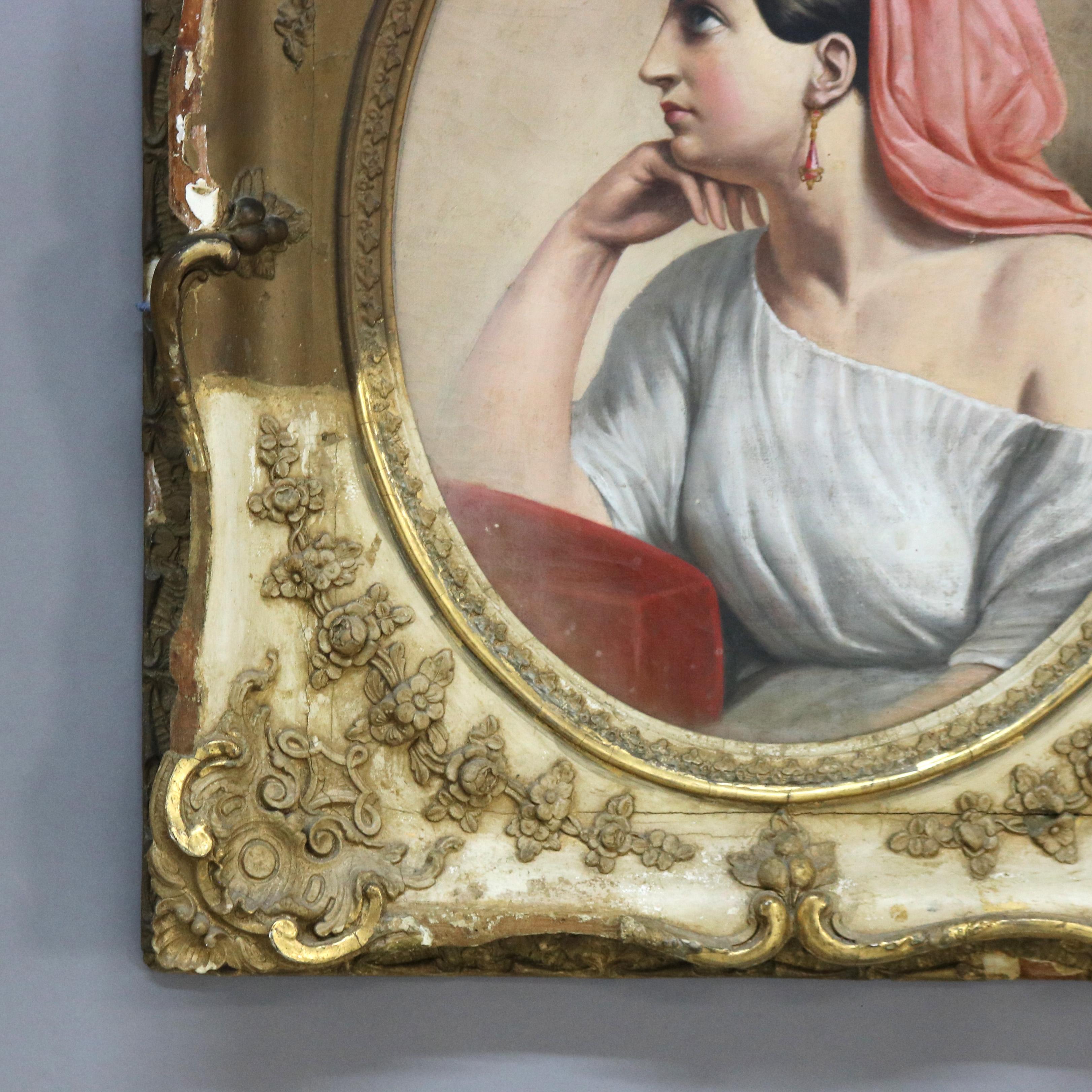 19th Century Egyptian Revival Style Oil on Canvas Portrait Painting of a Woman, Framed, C1890 For Sale