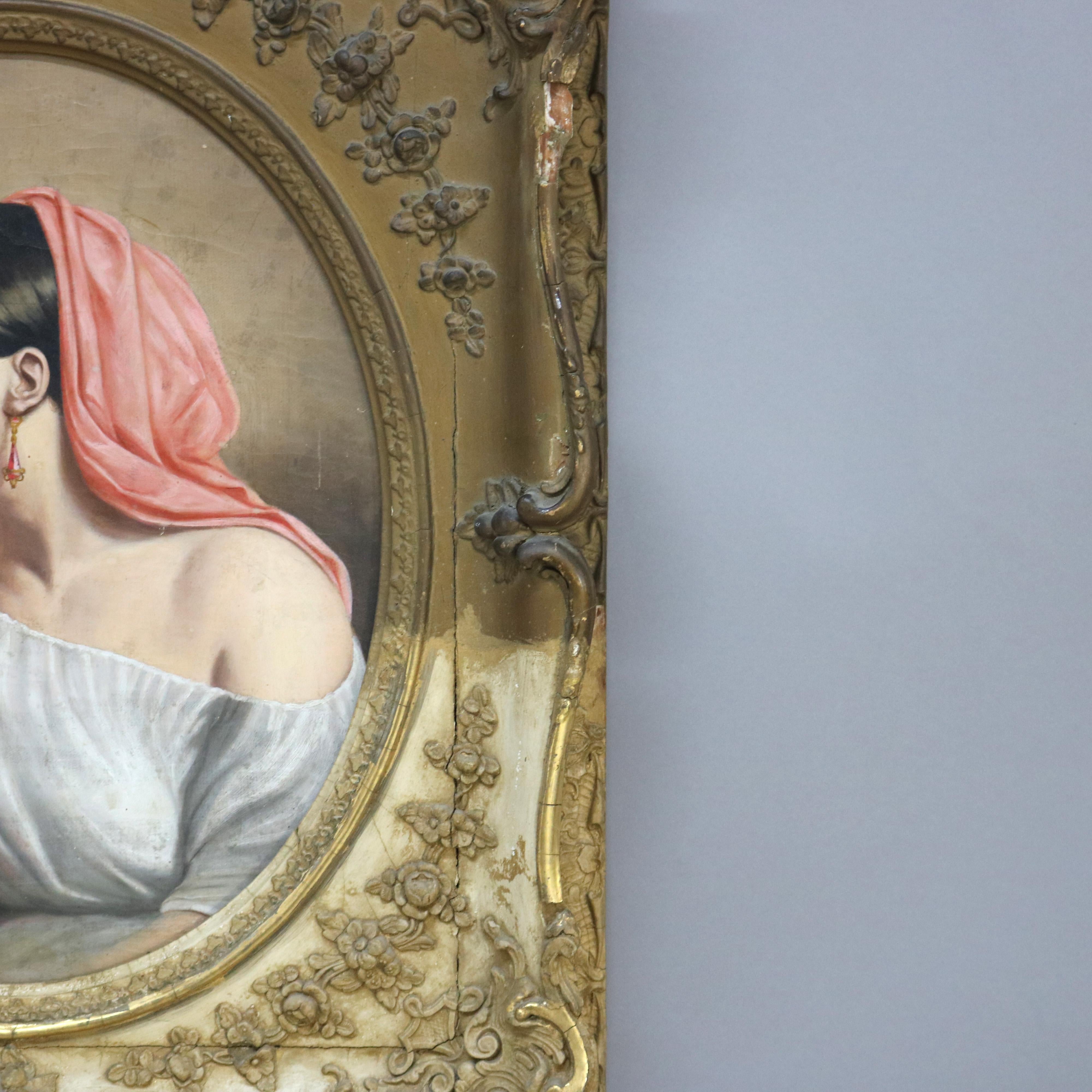 Egyptian Revival Style Oil on Canvas Portrait Painting of a Woman, Framed, C1890 For Sale 3